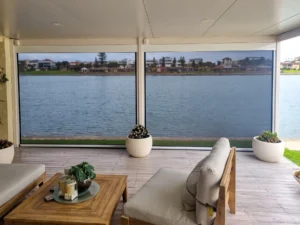 two outdoor blinds acting as a water-resistant barrier